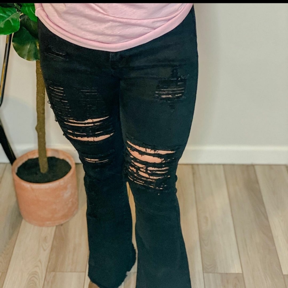 Black distressed flared